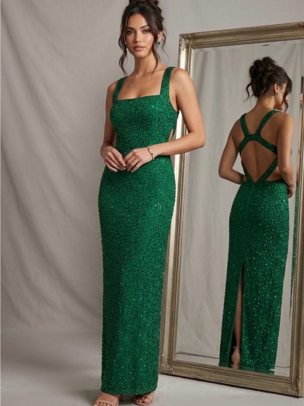 Sean Collection Emerald Green Sequin Maxi Dress size M